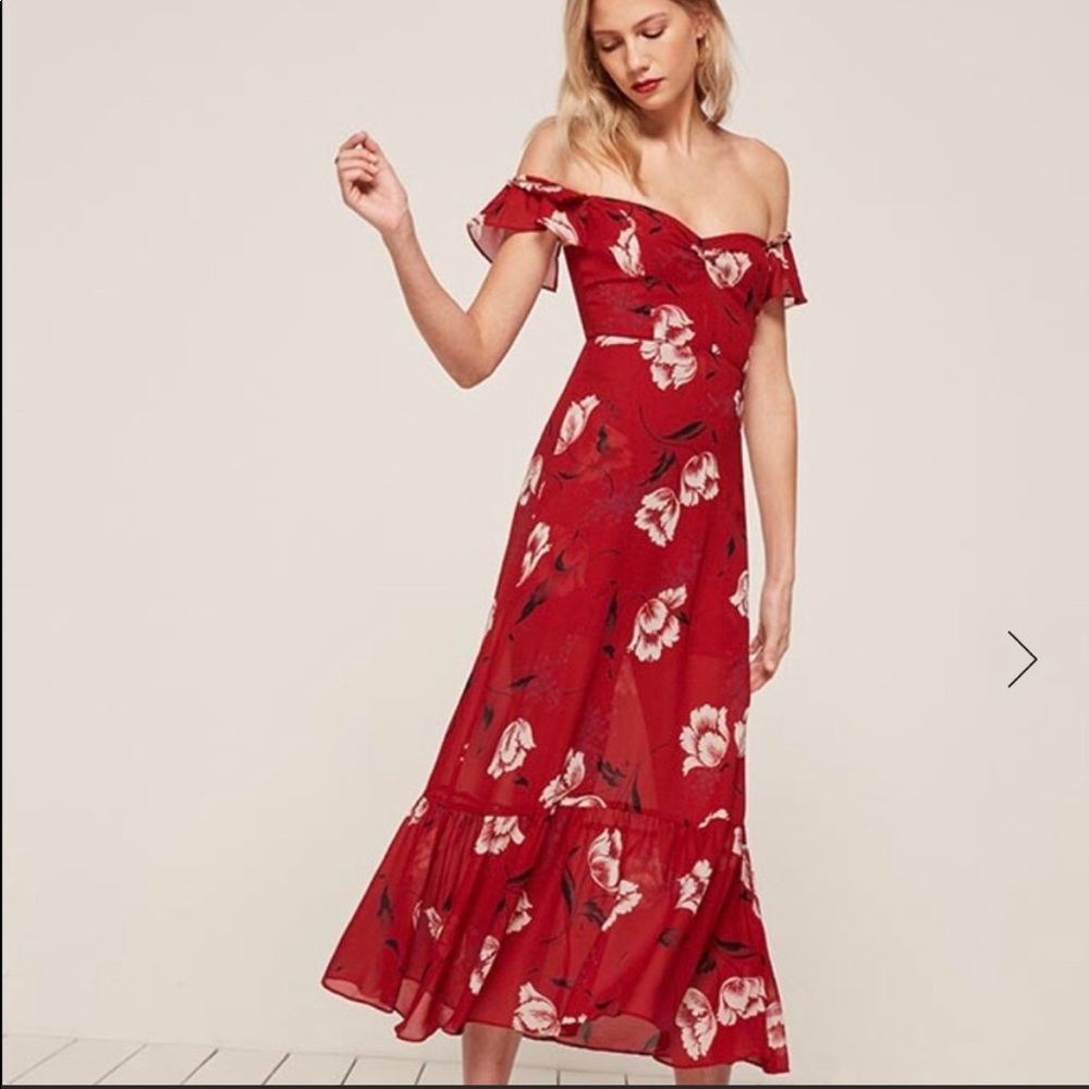 Reformation Butterfly Dress in Red Floral